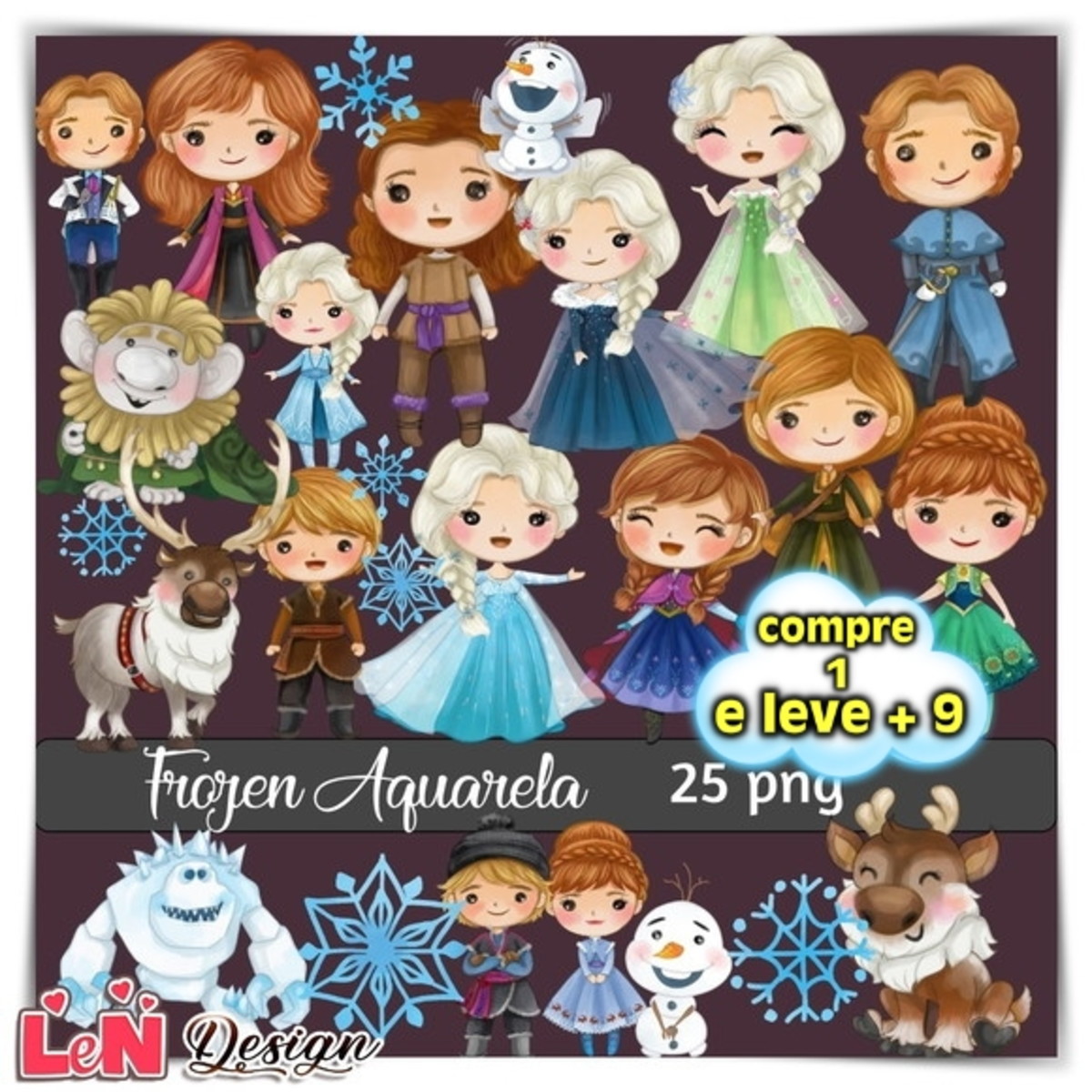 Kit Digital Frozen Aquarela + Fonte do Tema