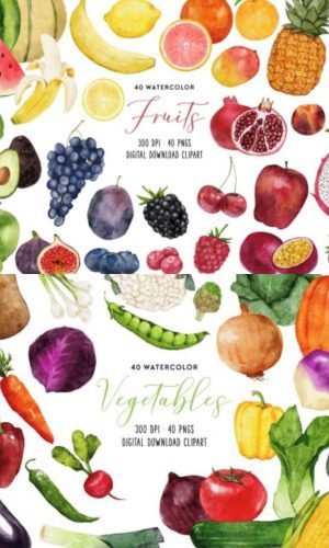 Kit Digital Frutas e Vegetais Aquarela
