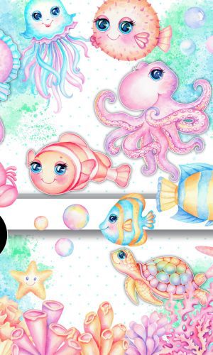 Kit Digital Fundo do Mar Aquarela 004