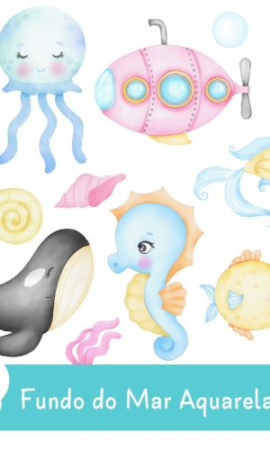 Kit Digital - Fundo do Mar Aquarela 15