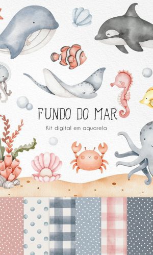 Kit Digital Fundo do Mar Aquarela/+20kits Grátis Cod:8110