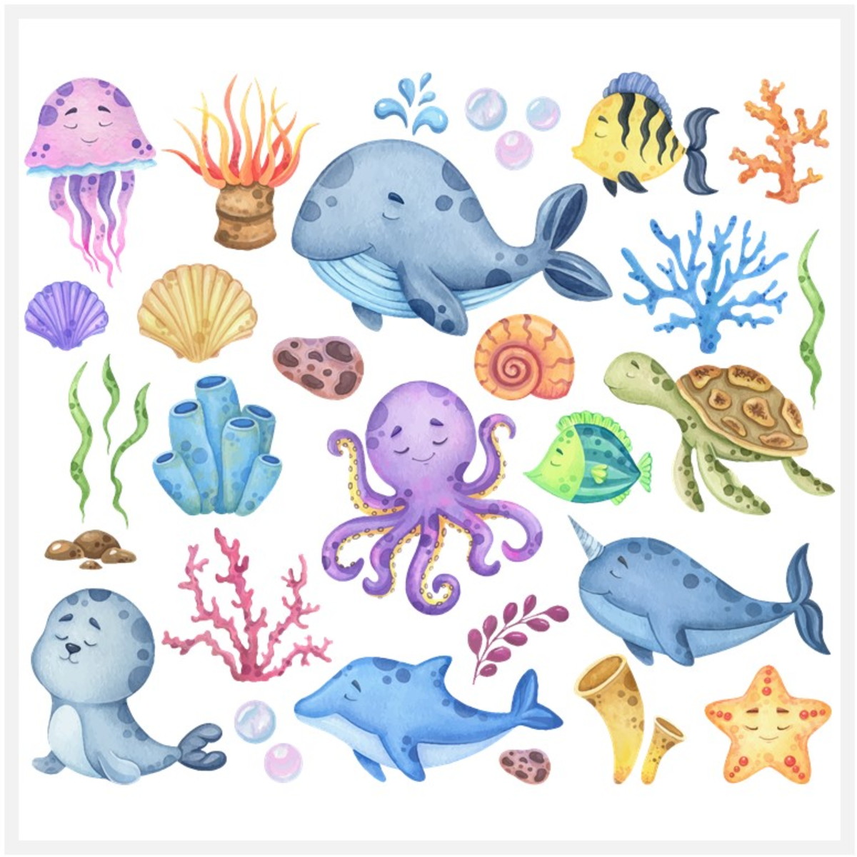 Kit Digital - Fundo do Mar Aquarela - Imagem 2