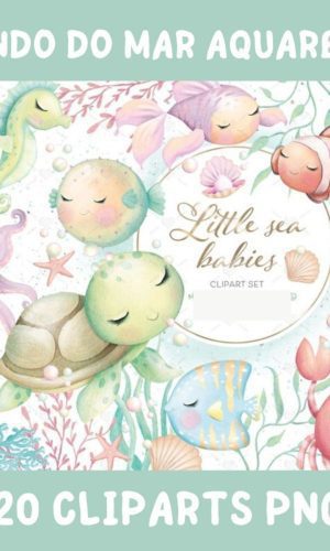 Kit Digital Fundo do Mar Aquarela Premium -little Sea Babies