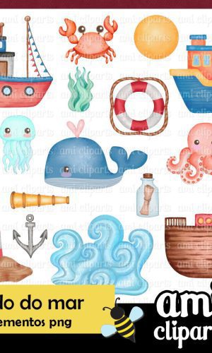 Kit Digital Fundo Do Mar Aquarela