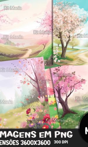 Kit Digital Fundos Floresta Encantada Aquarela
