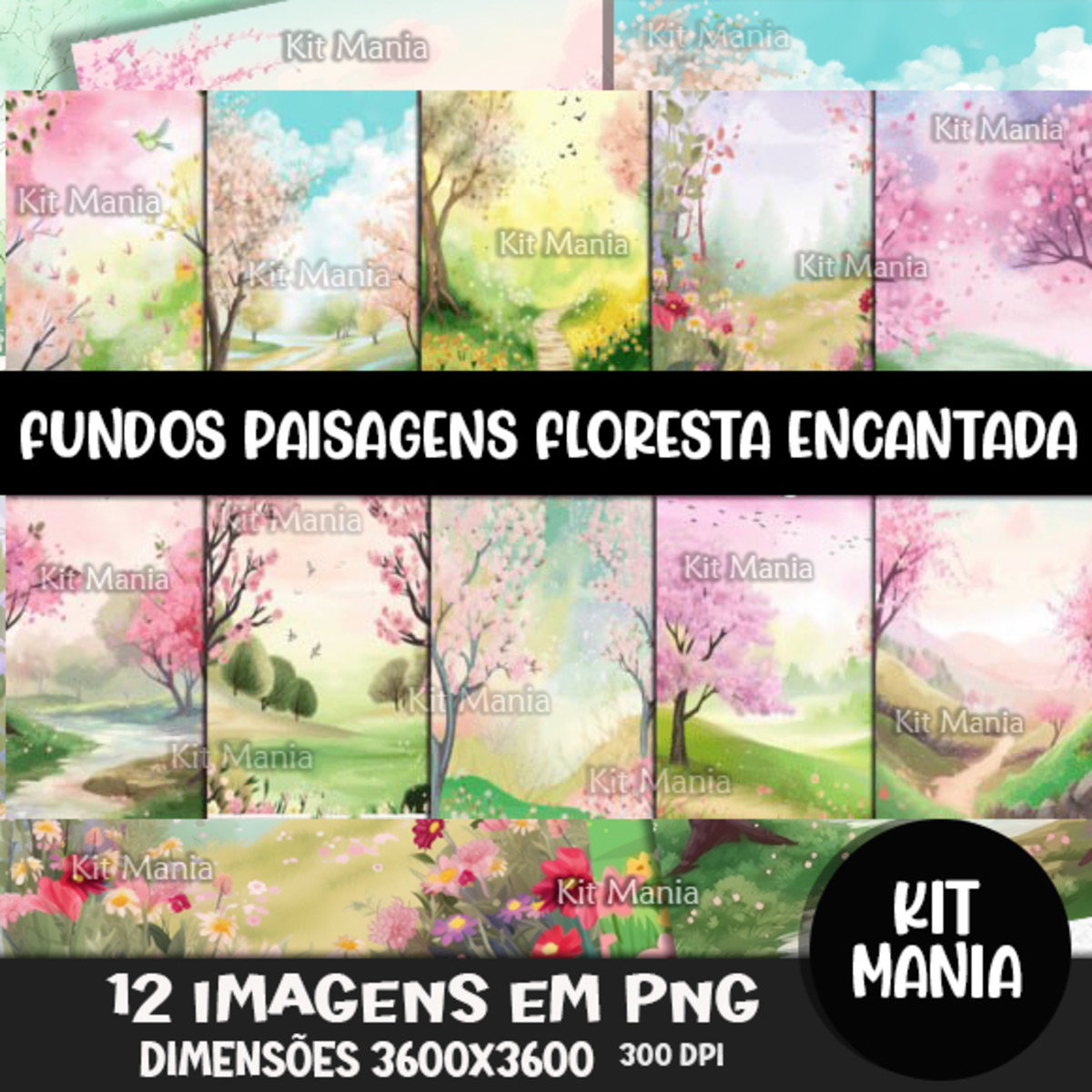 Kit Digital Fundos Floresta Encantada Aquarela - Imagem 3