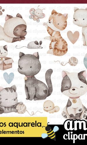 Kit Digital Gatinhos Aquarela #13