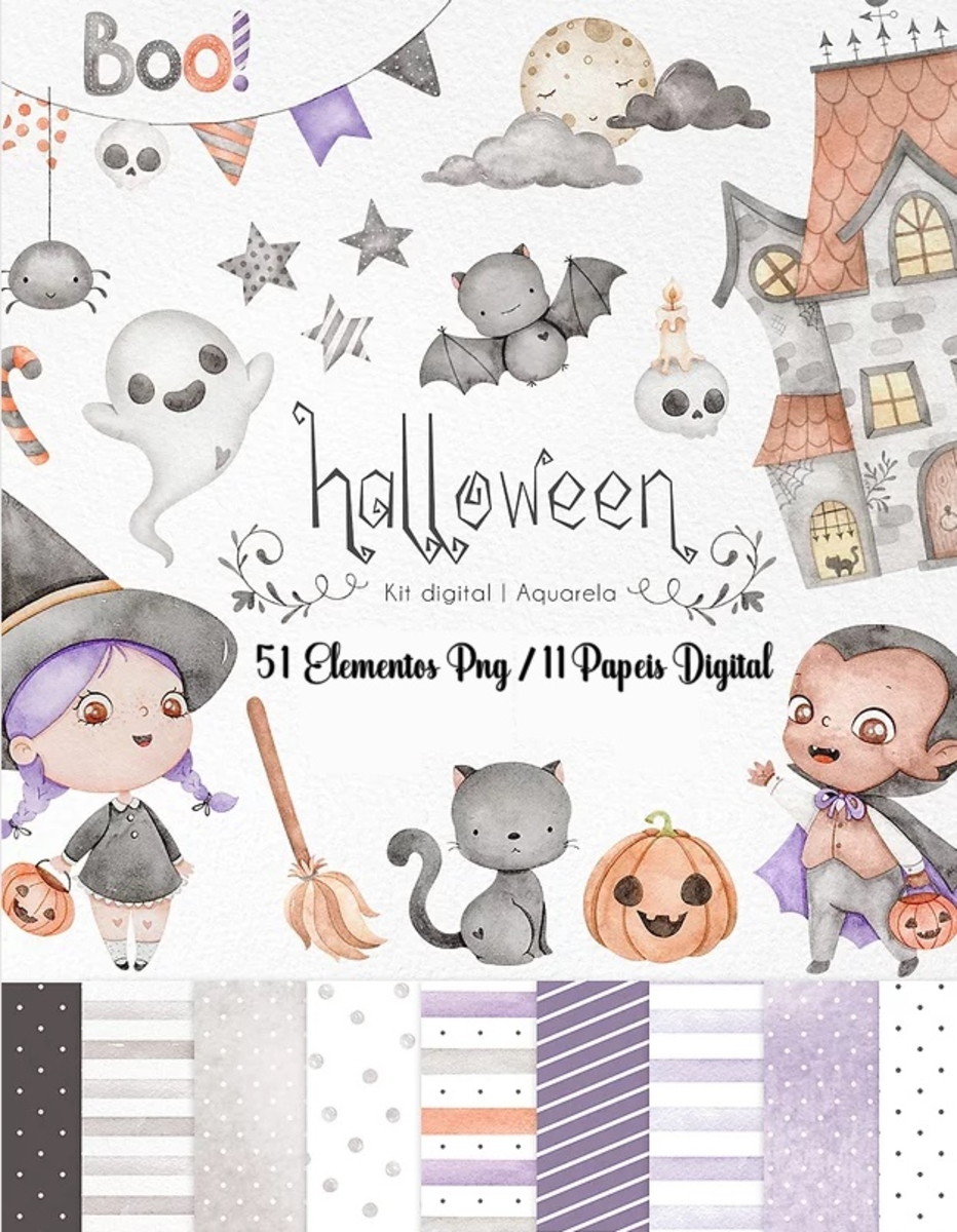 Kit Digital - Halloween Aquarela