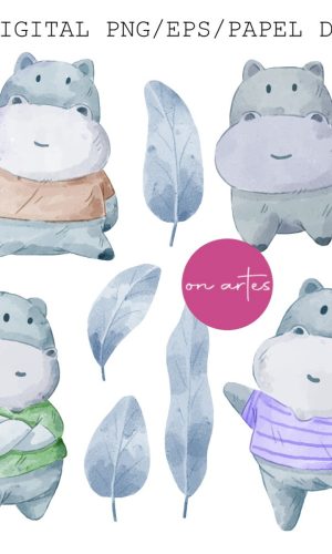 Kit Digital Hipopótamo Aquarela