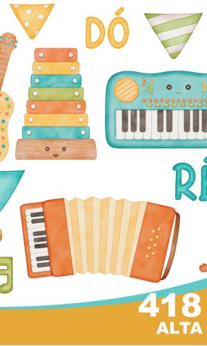 Kit Digital Instruemntos Musicais Aquarela