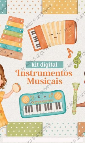 Kit Digital Instrumentos Musicais Em Aquarela