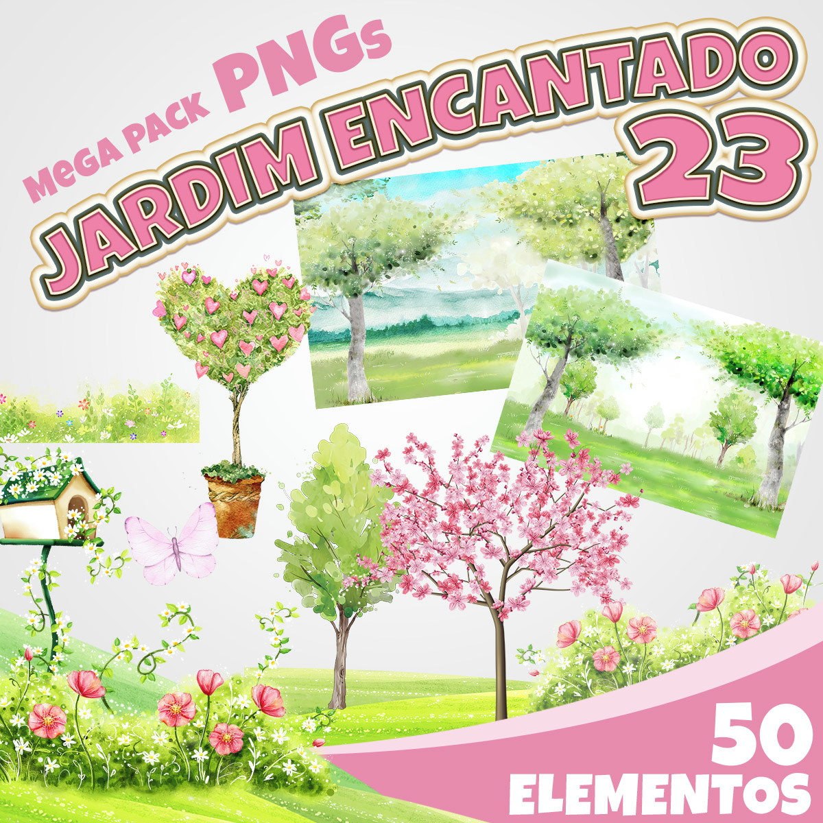 Kit Digital Jardim Encantado Aquarela 23 (pague 1 Leve 3)