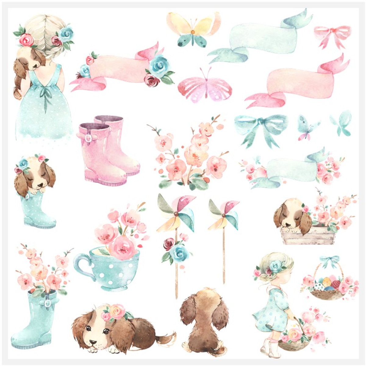Kit Digital - Jardim Encantado Aquarela (Lola e Puppy) - Imagem 2