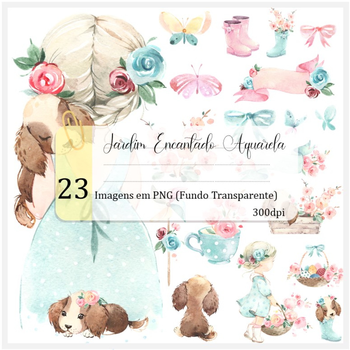 Kit Digital - Jardim Encantado Aquarela (Lola e Puppy)