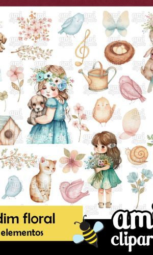 Kit Digital Jardim Floral Aquarela