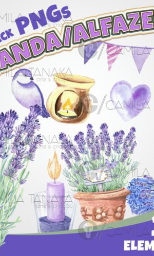 Kit Digital Lavanda Alfazema Aquarela (pague 1 Leve 3)