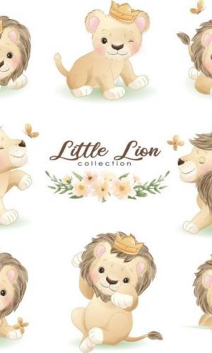 kit Digital Leãozinho Aquarela PNG- Scrapbook