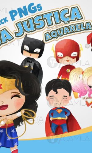 Kit Digital Liga da Justiça Aquarela Cute (pague 1 Leve 3)