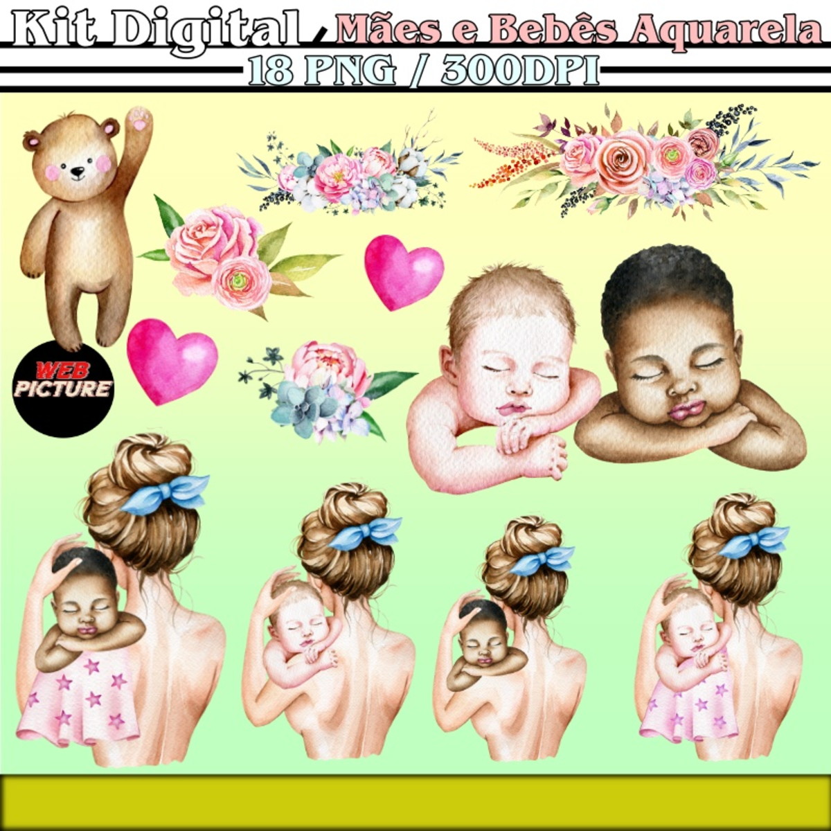 Kit Digital Mães e Bebês Aquarela