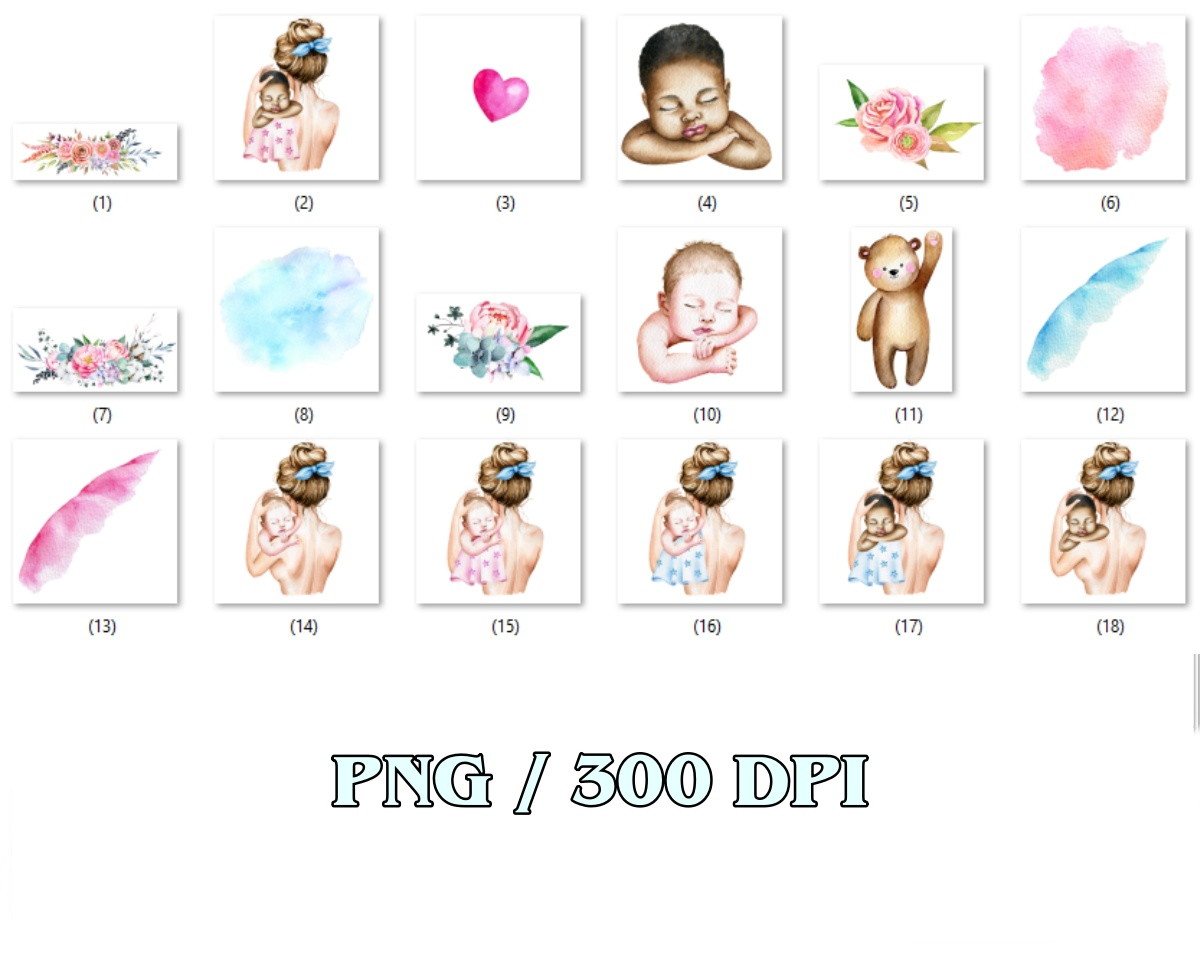 Kit Digital Mães e Bebês Aquarela - Imagem 2