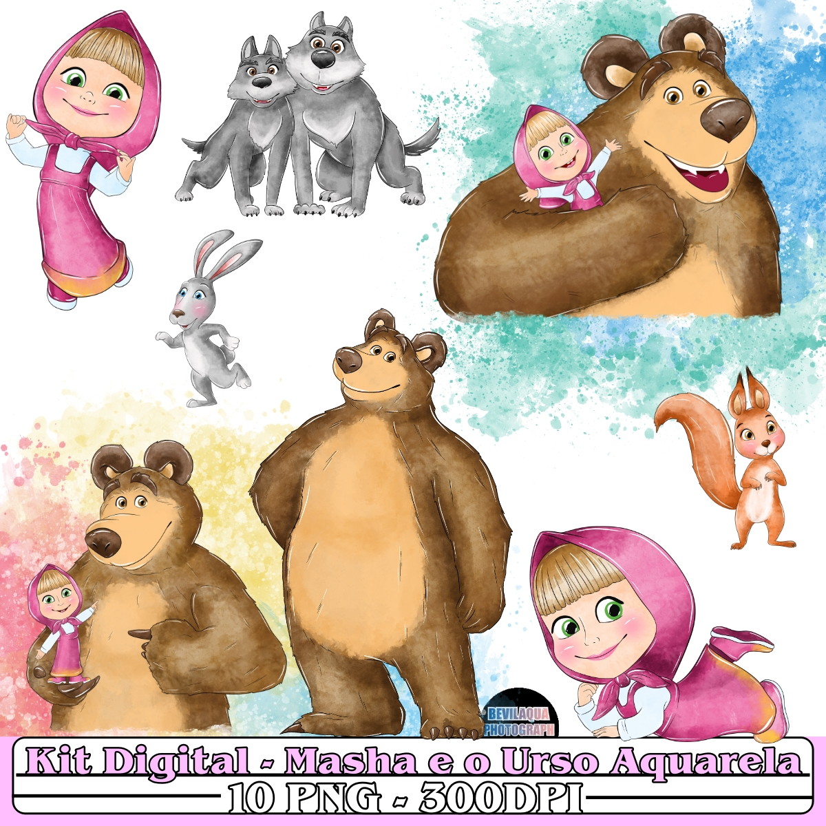 Kit Digital Masha e o Urso Aquarela