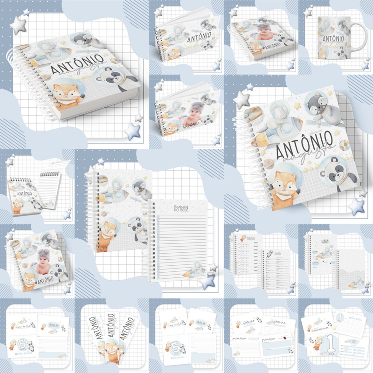 Kit Digital Maternidade Astronauta Animais Aquarela - Imagem 2