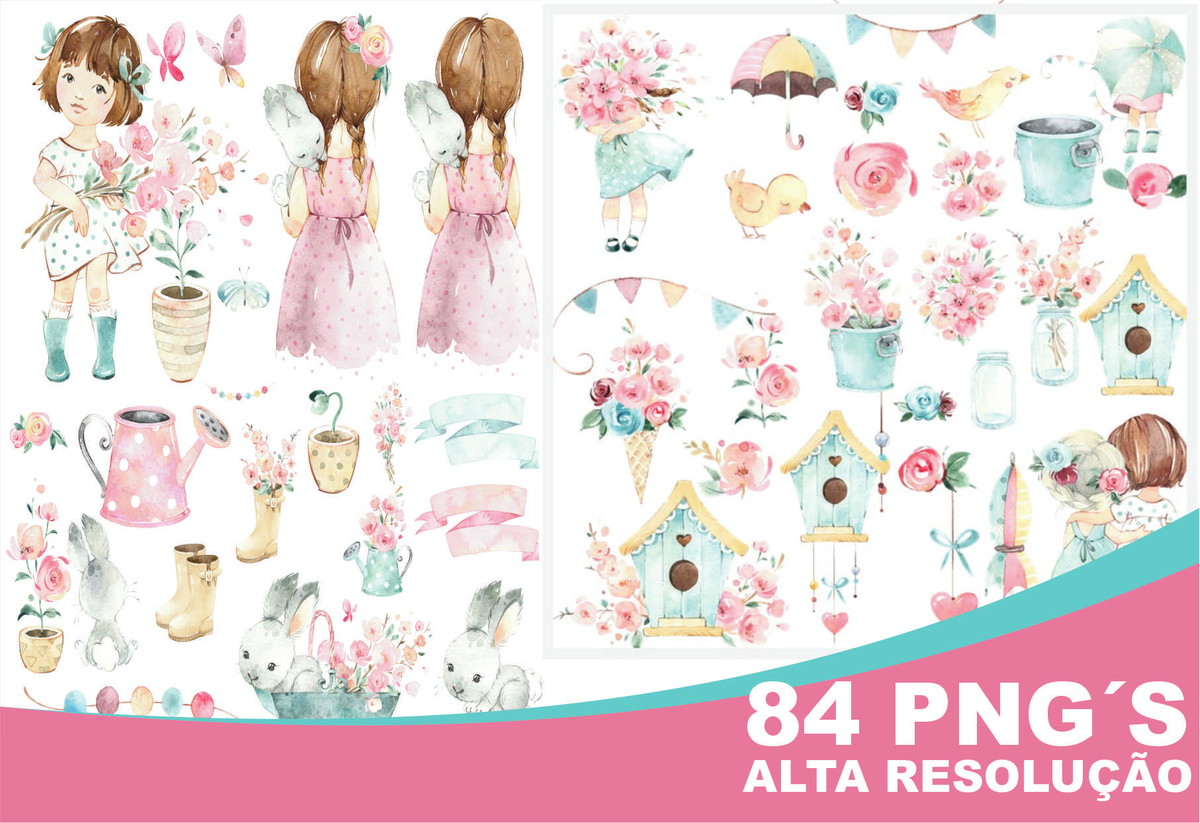 Kit Digital Menina Jardim Aquarela