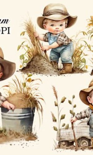 Kit Digital Menino Bebê Fazenda Aquarela 4 Png - Cód.84