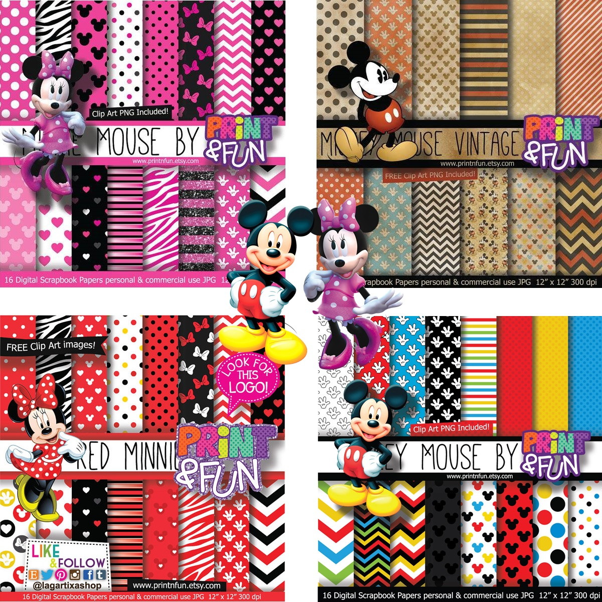 Kit Digital Mickey e Minnie Mouse