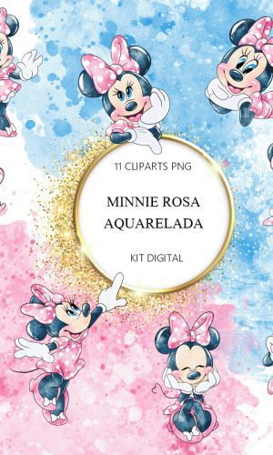Kit Digital Minnie Mouse Rosa Aquarela