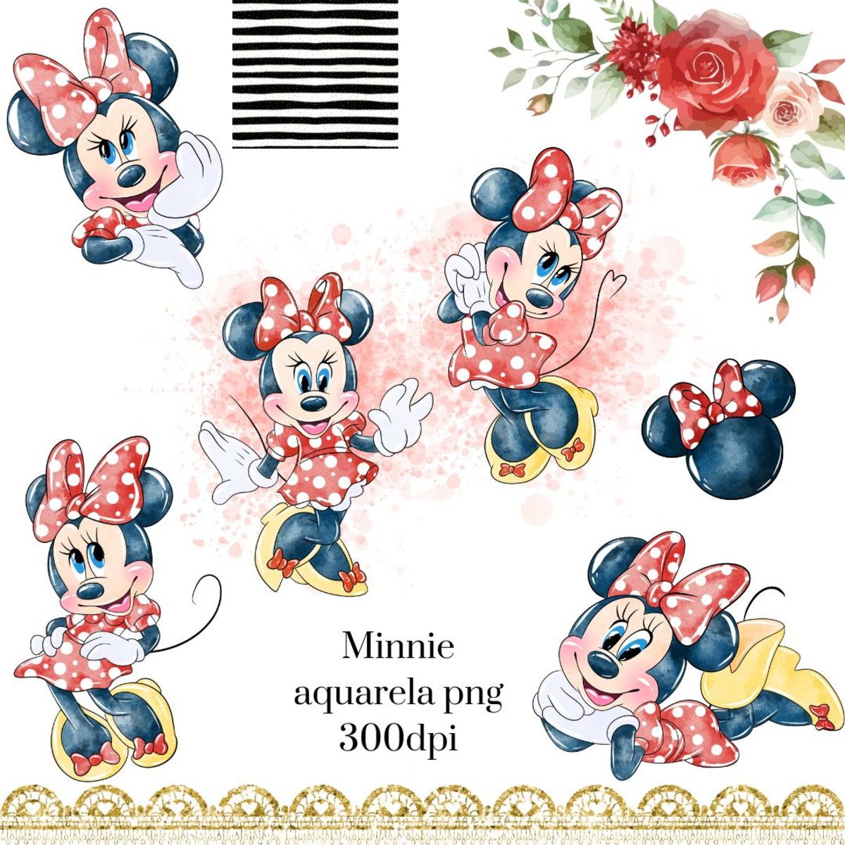 Kit Digital Minnie Vermelha Aquarela 032 Compre 1 Leve 2