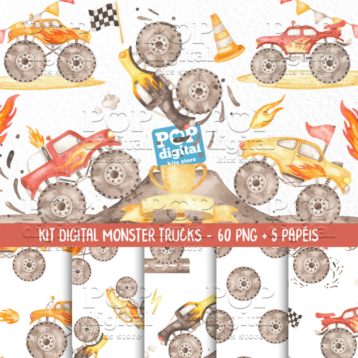 Kit Digital Monster Trucks Aquarela