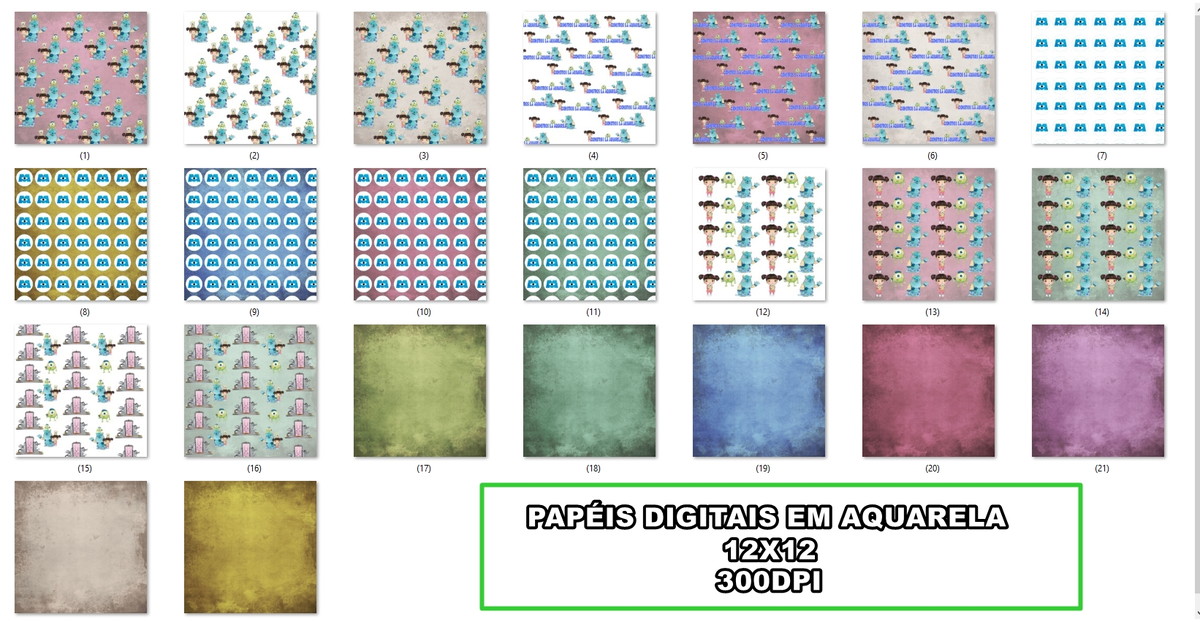 Kit Digital Monstros S.a Cute Aquarela - Imagem 3