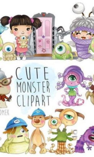 kit Digital Monstros SA Cute aquarela PNG- Scrapbook