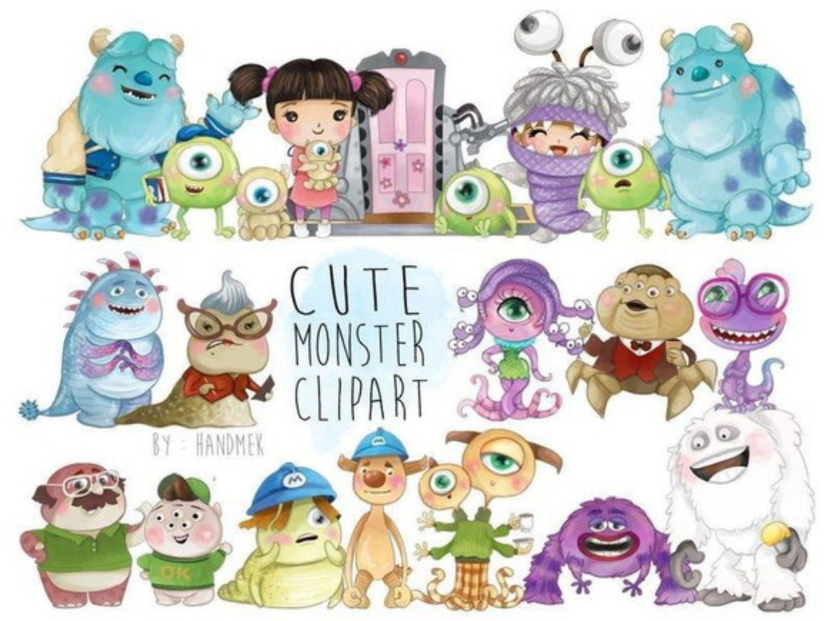 kit Digital Monstros SA Cute aquarela PNG- Scrapbook