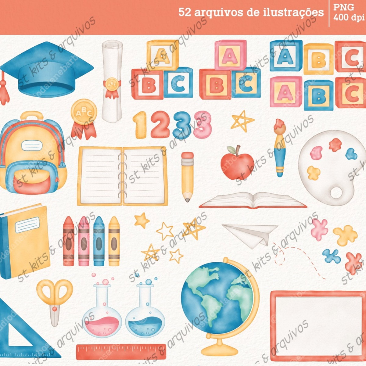 Kit Digital Mundo do Abc – Cliparts em Aquarela - Imagem 2