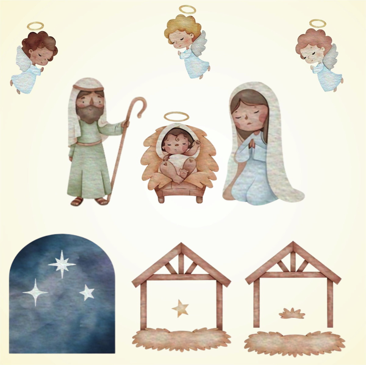 Kit Digital Natal Aquarela Noite Feliz 30 Png - Imagem 2