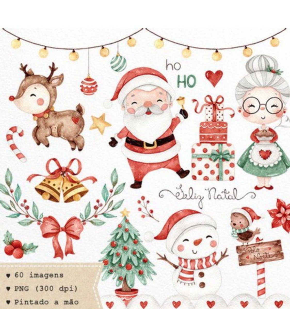 kit Digital Natal aquarelado PNG- Scrapbook