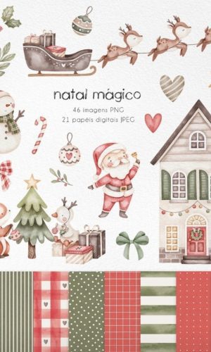Kit Digital Natal Mágico em Aquarela - Lançamento