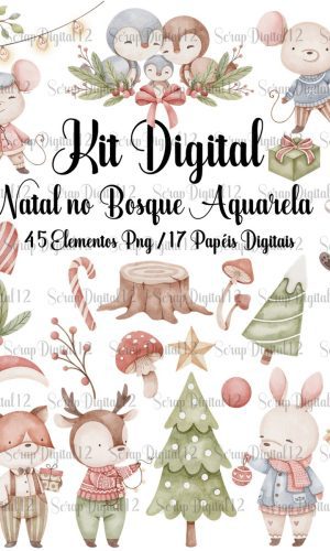 Kit Digital - Natal no Bosque Aquarela