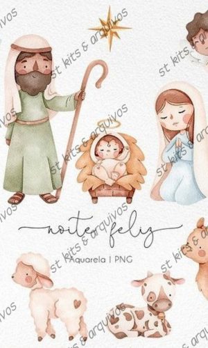 Kit Digital Noite Feliz Aquarela + Brinde