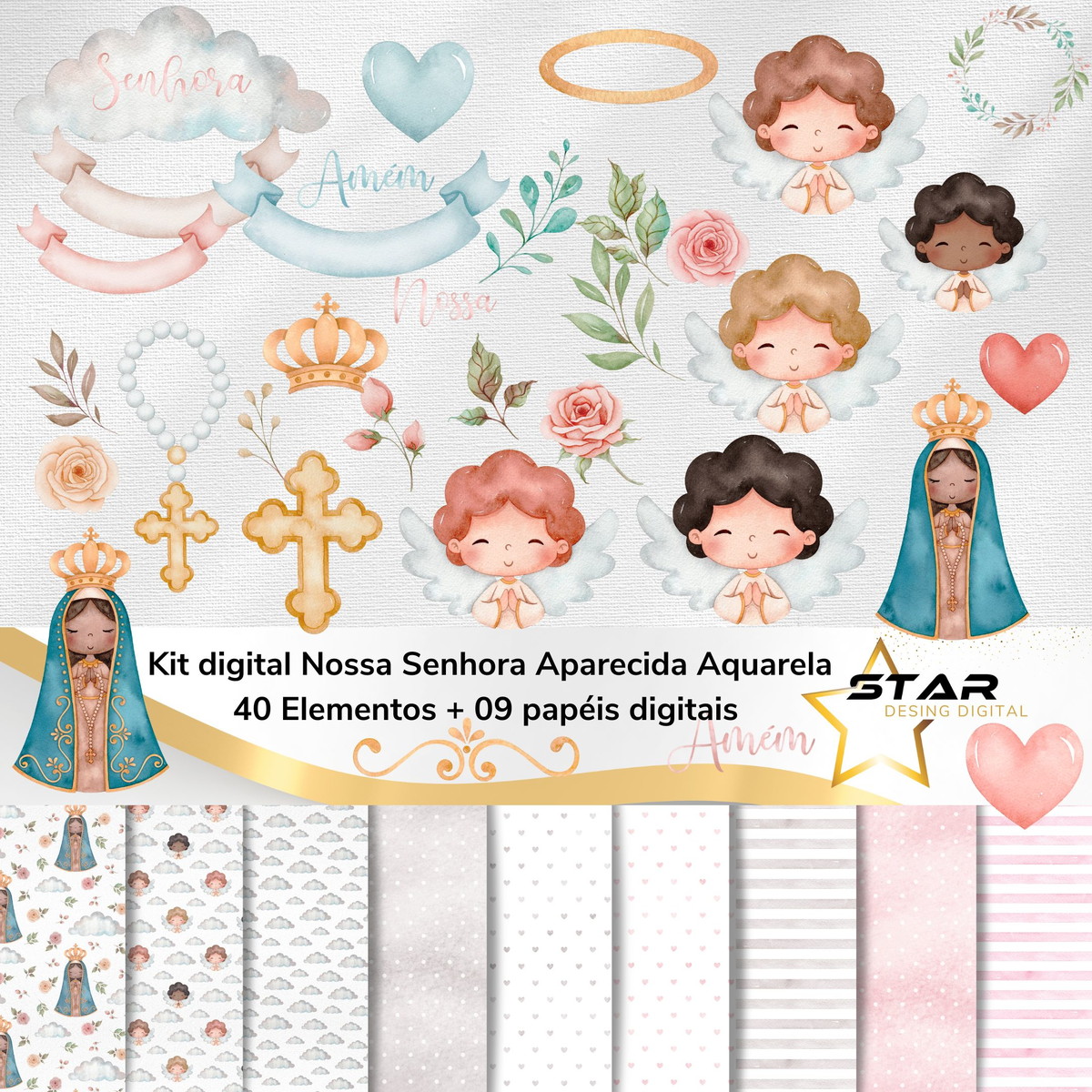 Kit Digital Nossa Senhora Aparecida Aquarela