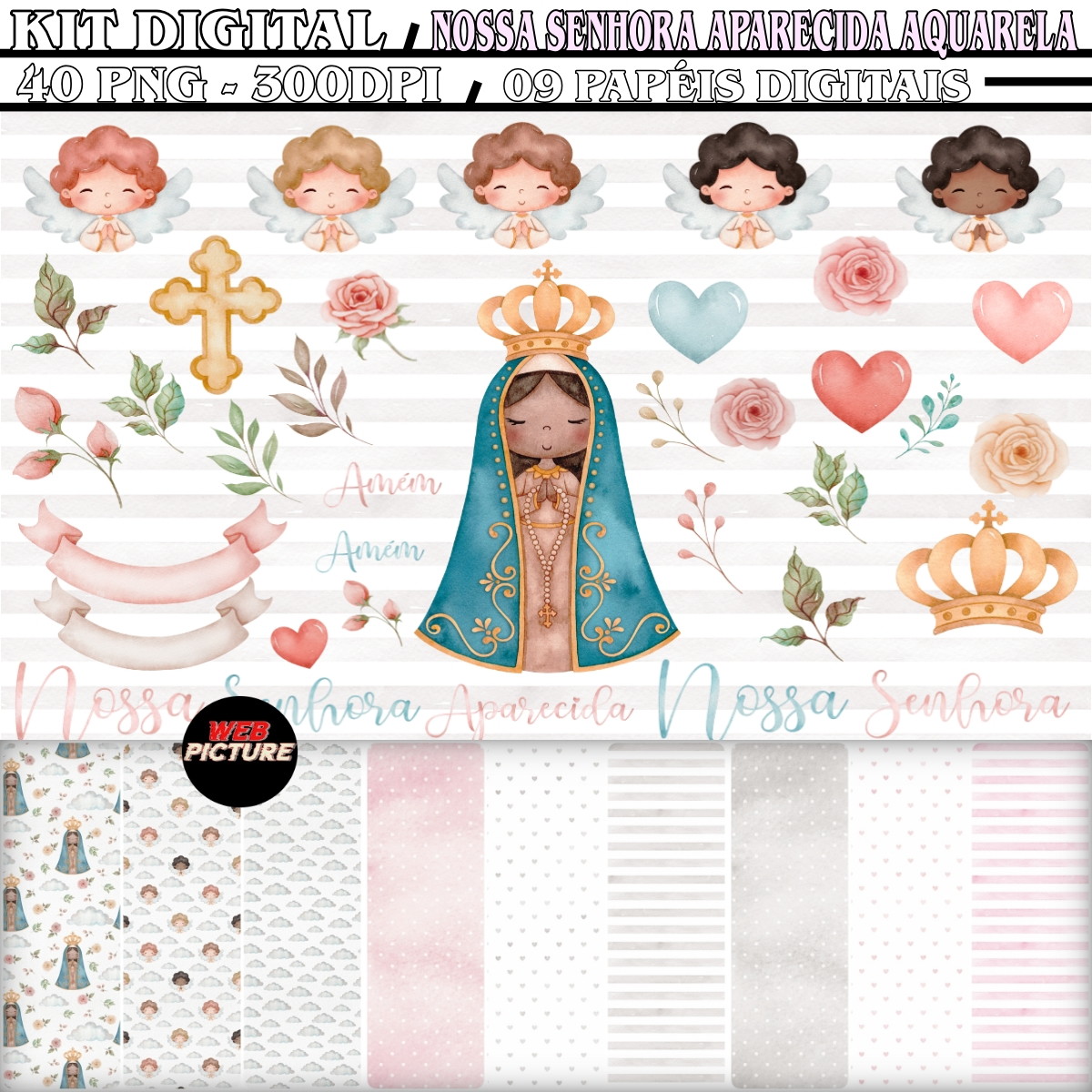 Kit Digital Nossa Senhora Aparecida Aquarela
