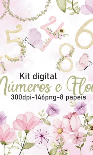 Kit Digital Números e Flores Aquarela
