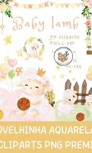 Kit Digital Ovelhinha Aquarela Premium - Baby Lamb