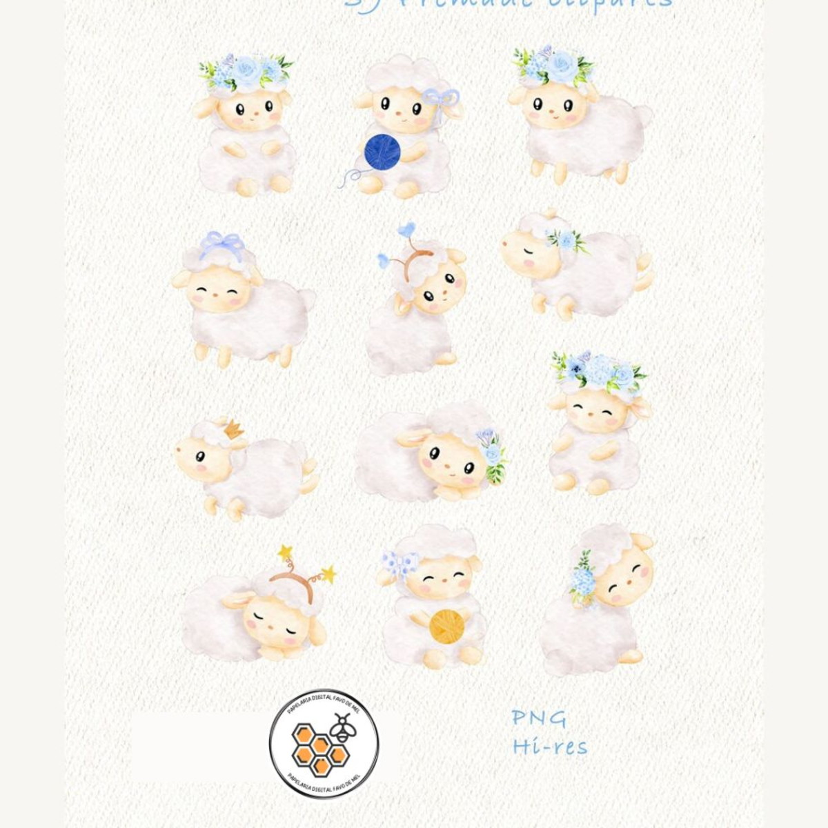 Kit Digital Ovelhinha Azul Aquarela Premium - Baby Lamb Blue - Imagem 2