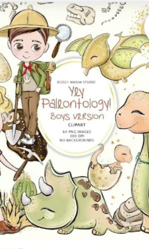 kit digital paleontologia aquarela