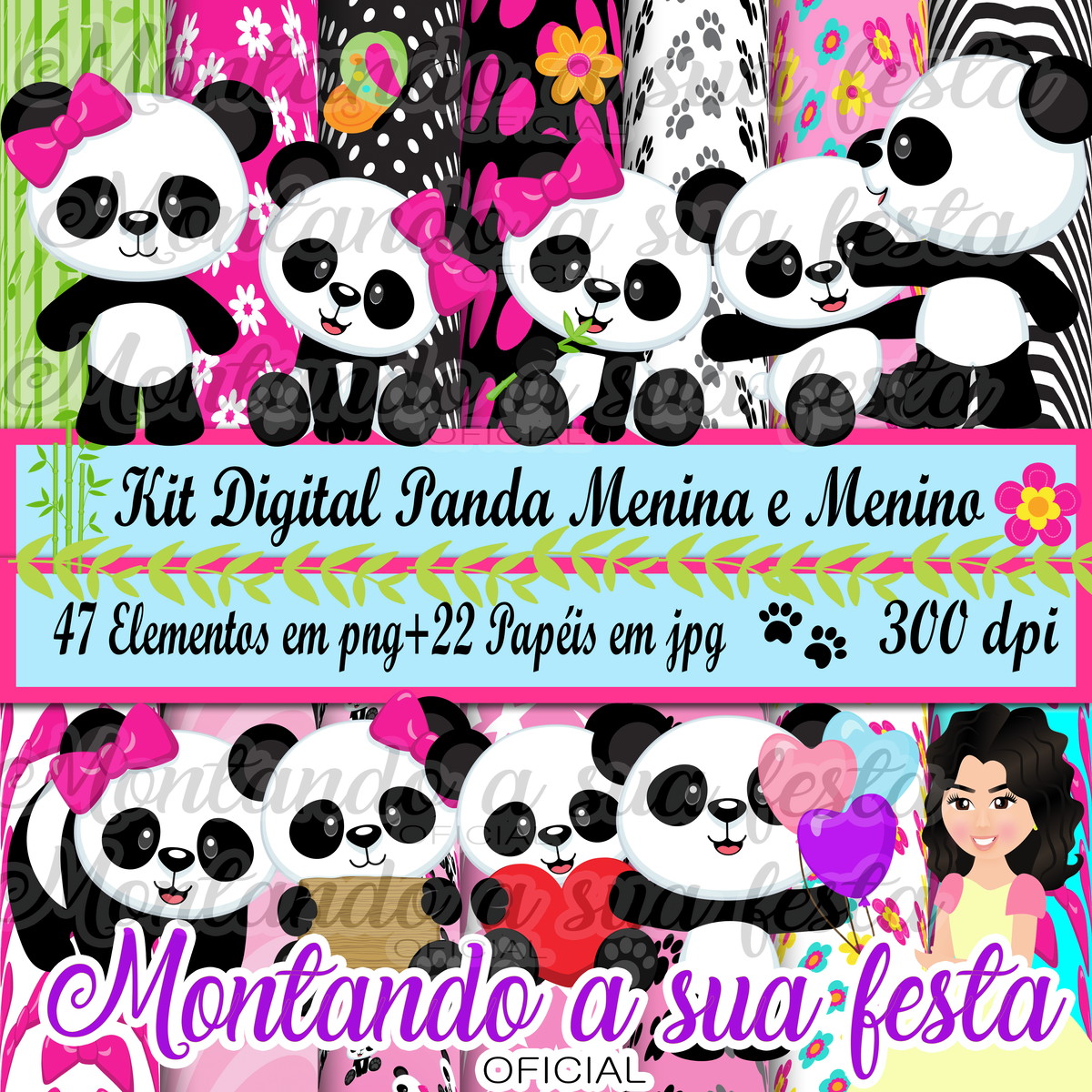 Kit Digital Panda Menina e Menino
