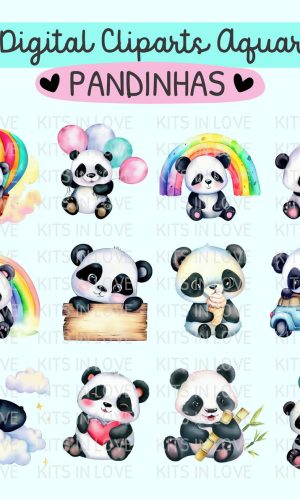 Kit Digital Pandas Aquarela | Cliparts | Desenho Panda