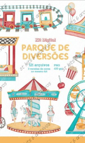 Kit Digital Parque De Diversões Em Aquarela